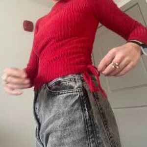 Pretty Polly Red Fuzzy Sweater Women XS/S BodyCon CInch Side Sexy Cozy Christmas